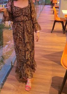 Boho Maxi Dress with Ruffle Sleeves size m