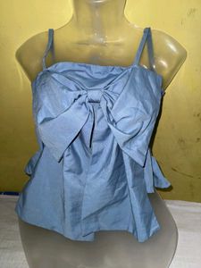 Cute Blue Bow Crop Top