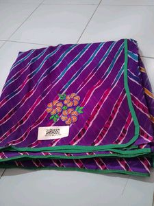 Purple Lehariya Saree With Unstitched Blouse