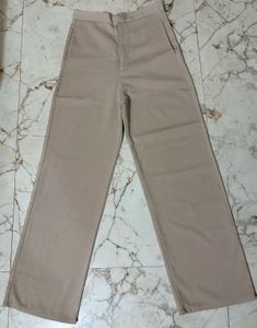 Beige Wide Leg Trousers
