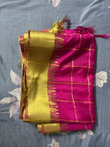 Pink Silk Saree with Gold Border