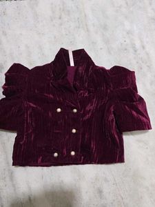 Velvet Puff Sleeve cropped Blazer not used