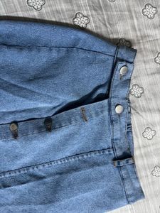Light Wash Denim Button-Front Midi Skirt