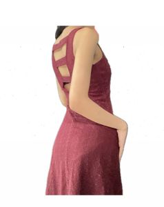 Burgundy imported Sleeveless Fit & Flare Dress