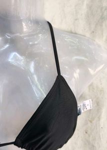 Stylish Black Halter Bikini Top with Gold Ring