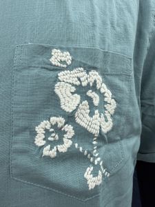 Men's Blue Short Sleeve Embroidered Shirt