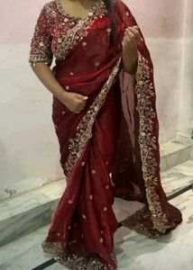 Maroon  Saree with stitched blouse gift hampers re
