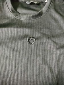 Ribbed Crop Top with Heart Detail