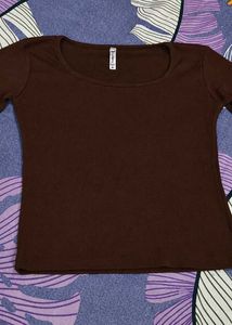 Comfy  brown Ribbed Long Sleeve Top