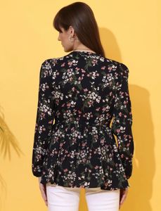 Chic Floral Print Peplum Top
