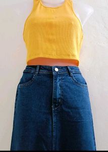 Denim Maxi Skirt with Slit
