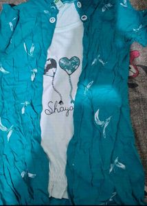 Blue Kurta with White Print T-Shirt