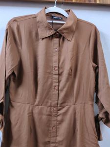 Elegant Brown Shirt Dress