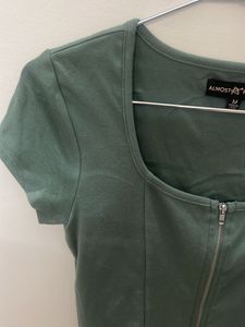 Green Zip-Up Crop Top