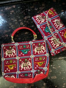 Set of ethnic handbag and wallet