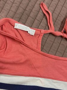 Striped Boat Neck Tunic with Back Tie