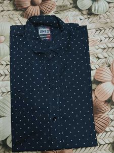 UNEX Men's Navy Blue Polka Dot Shirt