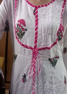 White Kurta with pink Floral Print🌸