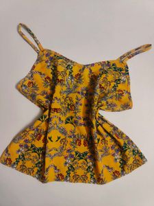 Yellow Floral Print Cropped Tank Top