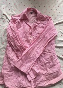 Trendy Pink Striped Button-Up Shirt