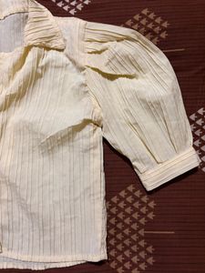 Korean Chic Yellow Striped Puff Sleeve Blouse