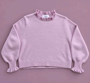 SOFT PINK RUFFLE NECK KNIT SWEATER
