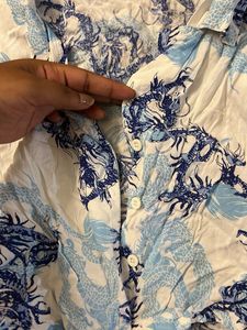 Dragon Print Button-Up Crop