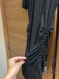 Chic Ruched Black T-Shirt Dress