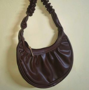 Chic Brown Ruched Shoulder Bag