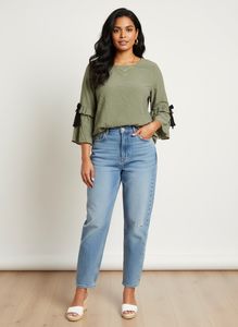Olive Green Top with Bow Detail on sleeves