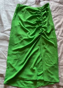 Lime Green Ruched Midi Skirt