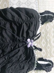 Black Lace Trim Ruched Top