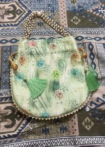 Floral Potli Bag with Pearl Details