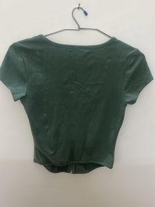 Green Zip-Up Crop Top