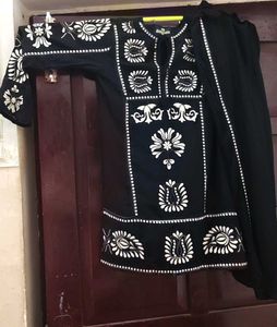 Elegant Black Co-ord Set with White Embroidery