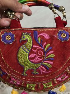 Embroidered Peacock Clutch Bag