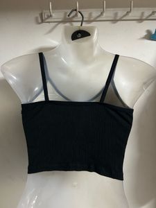 Black Ribbed Crop Top with Buttons