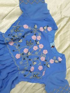 Blue Floral Embroidered Ethnic Gown with Bottom