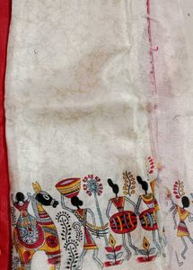 Vibrant tribal saree with machine embroidery work