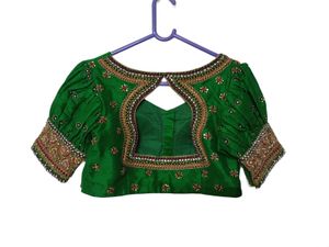 Embellished Green Silk Blouse
