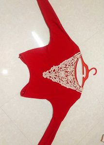 Red Lace-Trim Top