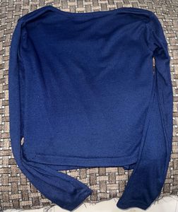 Navy Blue Square Neck Long Sleeve Top 💙🫧