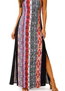 Boho Print Maxi Dress with Slits - (Brand -HOT KIS