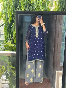 Elegant Blue & Grey Kurta Set (XL, XXL)