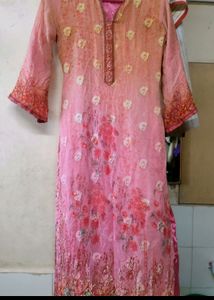 Pink Floral Embroidered Kurti