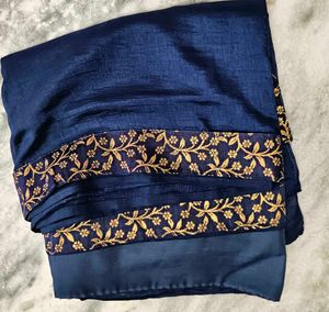 Elegant Navy Blue Saree with Gold Embroidery