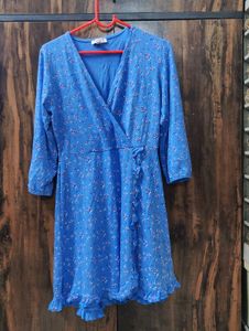 Blue Floral Wrap Dress