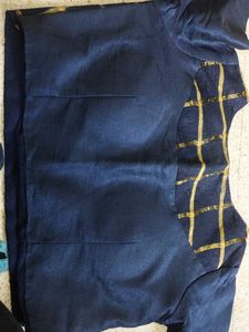 Elegant Navy Blue Blouse with Gold Accents
