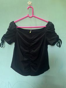 Chic Black Ruched Off-Shoulder Top