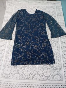 Blue Foil Work Kurti with Palazzo Pants